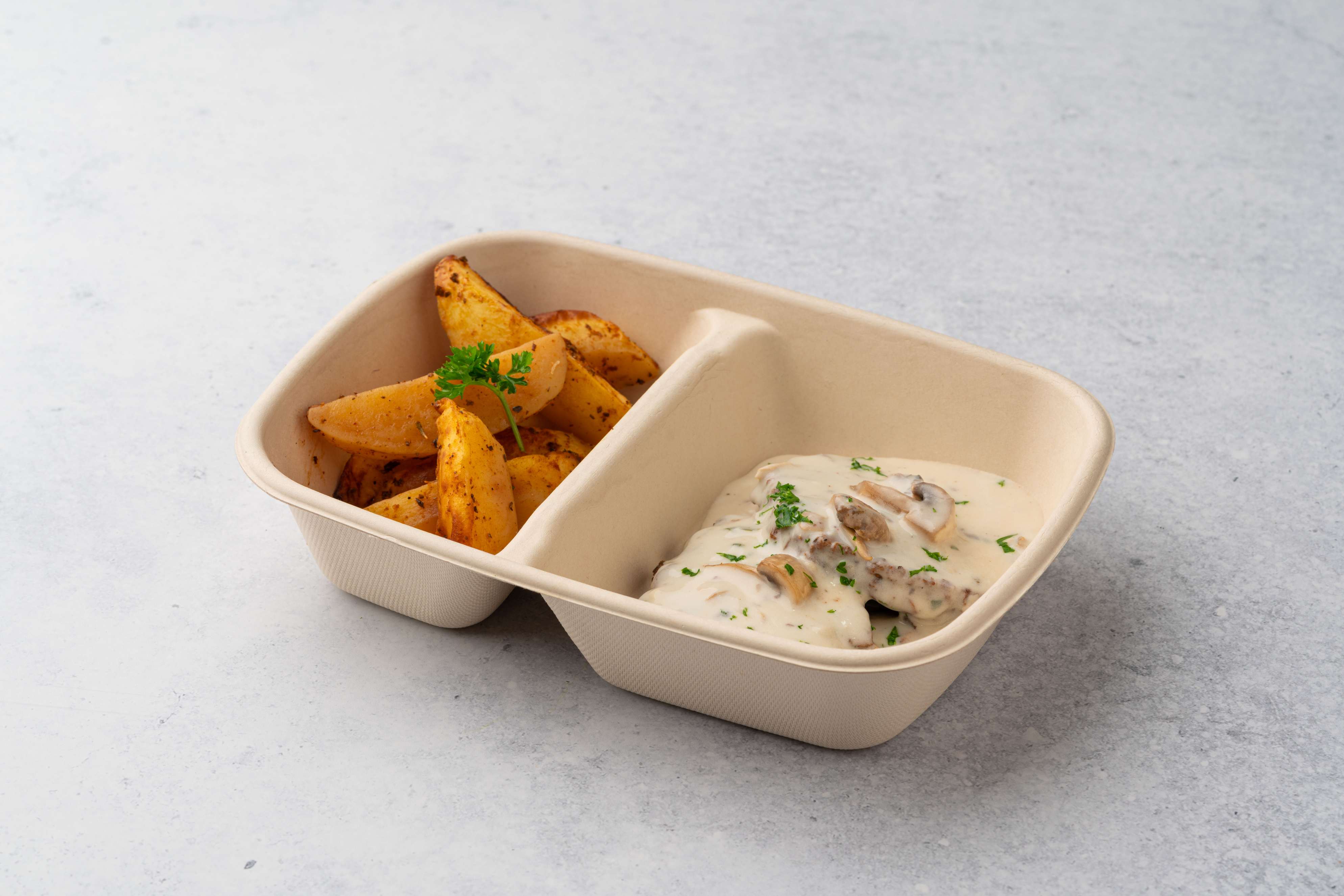 Steak With Mushroom Sauce And Potato Wedges
